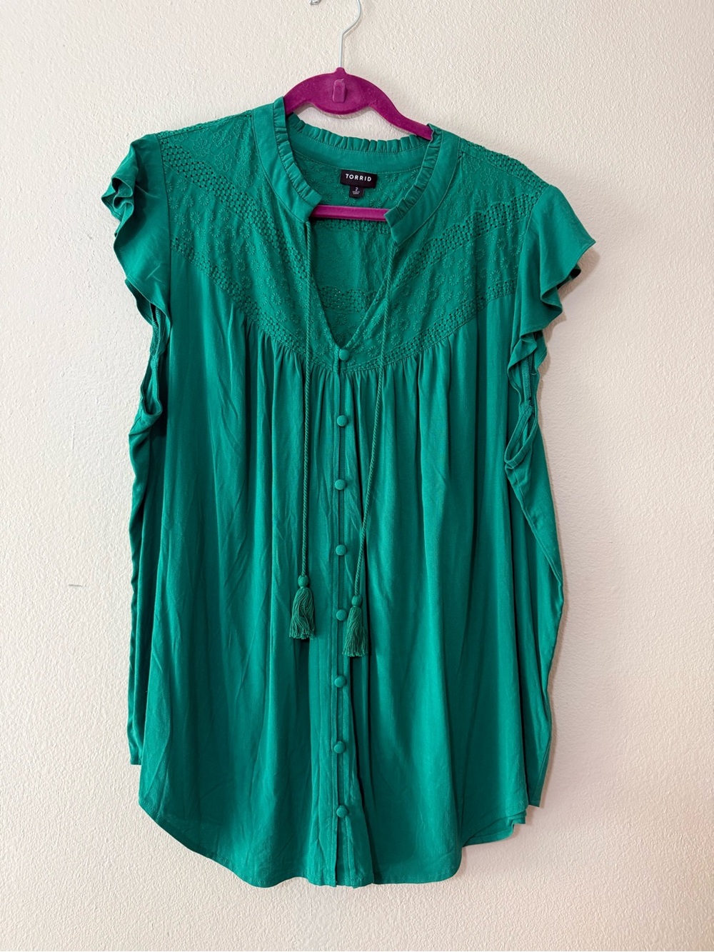 torrid Teal Green Button-Front Peasant Blouse